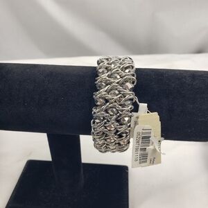 GORGEOUS cuff stretch bracelet beads woven into silver chain NWT